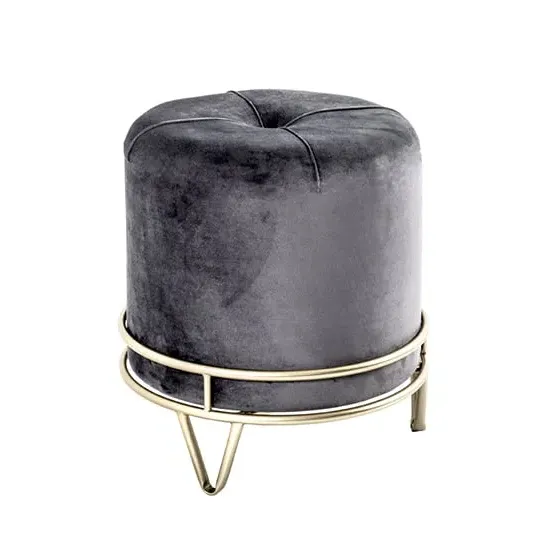 Loleta Round Fabric Stool - Anthracite, Gold Metal