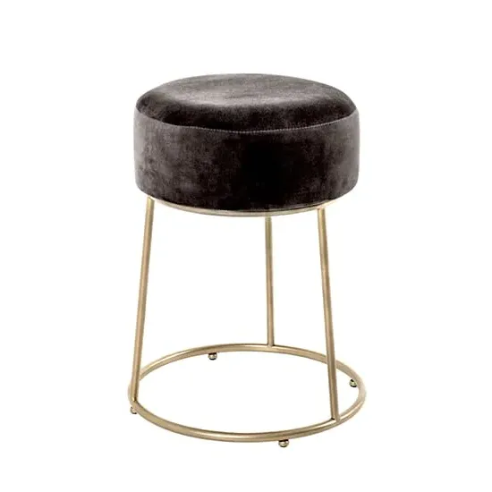 Loleta Tall Round Fabric Stool - Anthracite, Gold Metal image