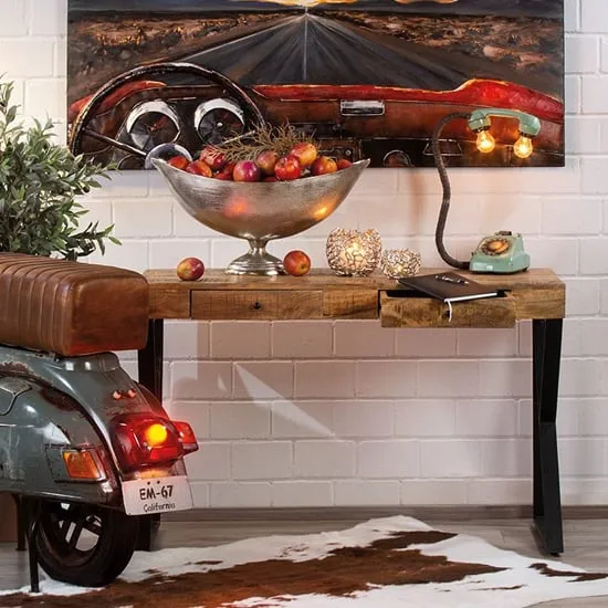 Longo Console Table with Metal Legs - Natural, Wood