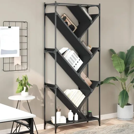 Looe Tree-Shaped Bookcase with Metal Frame - Black