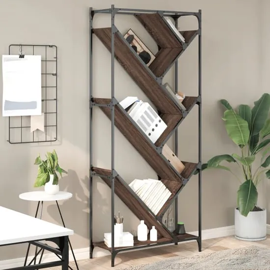 Looe Tree-Shaped Bookcase with Metal Frame - Brown Oak