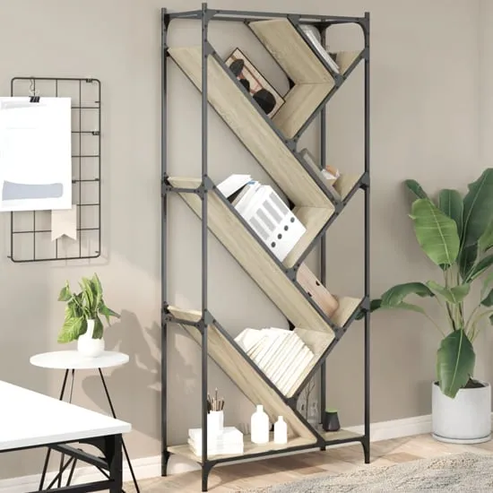 Looe Tree-Shaped Bookcase with Metal Frame - Sonoma Oak