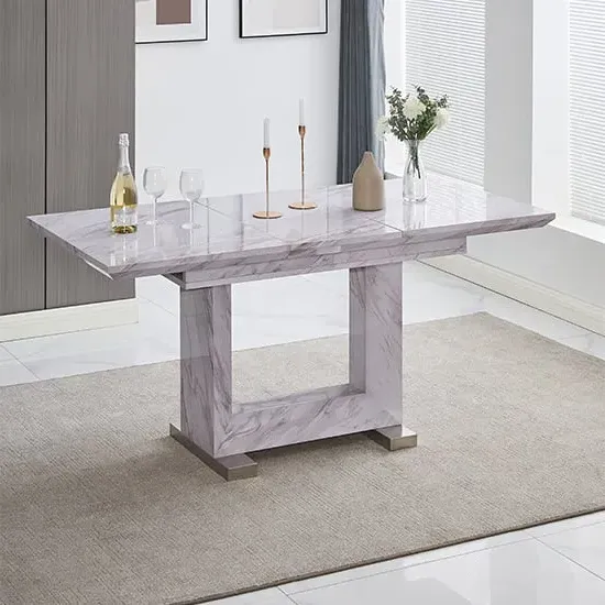Lorence Extendable Dining Table - Grey, High Gloss image