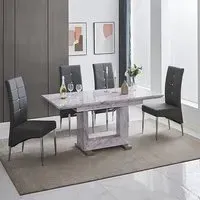 Lorence Extendable Dining Table with 4 Vesta Chairs - Grey