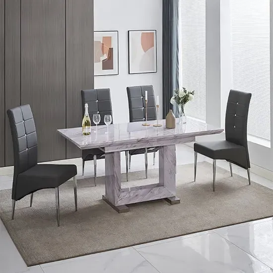 Lorence Extendable Dining Table with 4 Vesta Chairs - Grey image