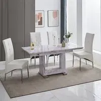 Lorence Extendable Dining Table with 4 Vesta Chairs - White