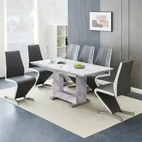 Lorence Extendable Dining Table with 6 Gia Chairs - Grey