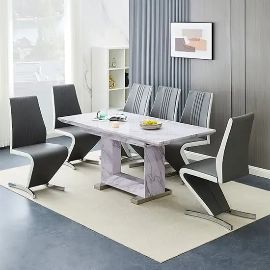 Lorence Extendable Dining Table with 6 Gia Chairs - Grey