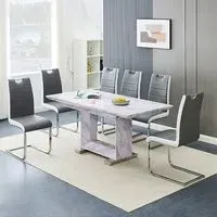 Lorence Extendable Dining Table with 6 Petra Chairs - Grey