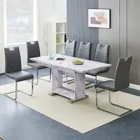 Lorence Extendable Dining Table with 6 Petra Chairs - Grey