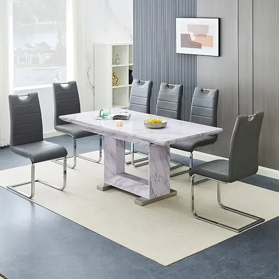 Lorence Extendable Dining Table with 6 Petra Chairs - Grey