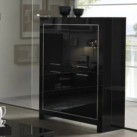 Lorenz Bar Unit with 4 Doors - Black, High Gloss