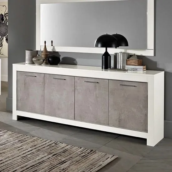 Lorenz Large Sideboard with Storage - White, Marble Effect