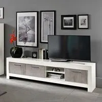 Lorenz Large TV Stand - White, Marble Effect