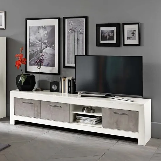 Lorenz Large TV Stand - White, Marble Effect