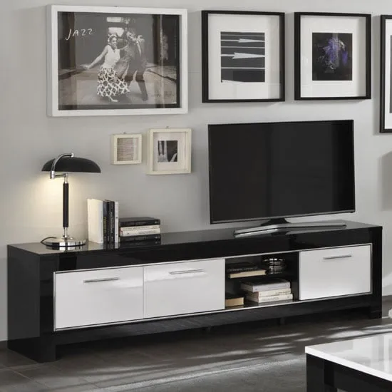 Lorenz Large TV Stand with 3 Doors - Black and White