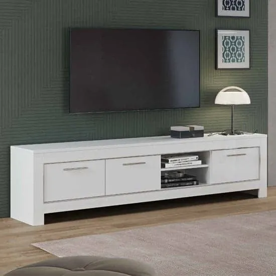 Lorenz Large TV Stand with 3 Doors - White, High Gloss