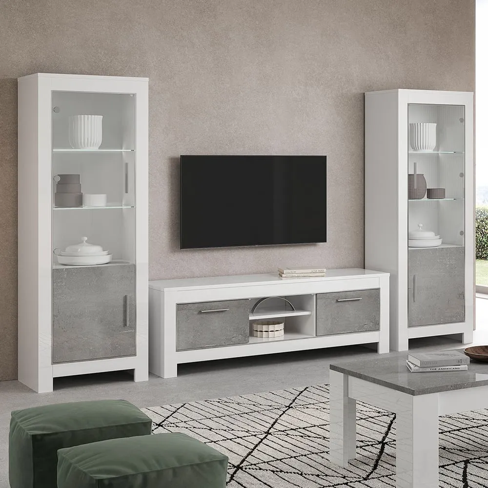 Lorenz Living Room Set with Display Cabinet - Grey, MDF