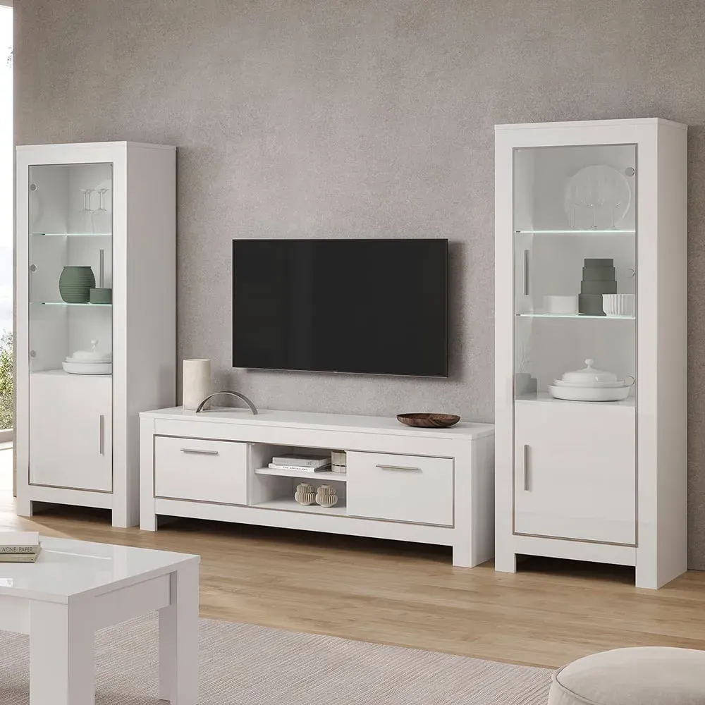 Lorenz Living Room Set with Display Cabinet - White, MDF