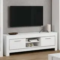 Lorenz Medium TV Stand with 2 Doors - White, High Gloss