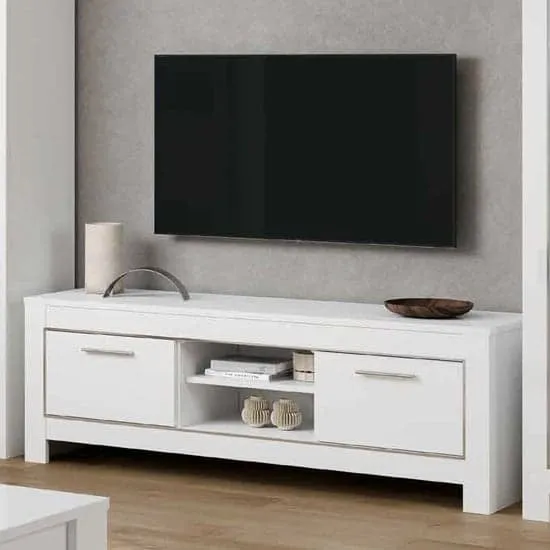 Lorenz Medium TV Stand with 2 Doors - White, High Gloss