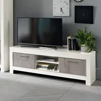 Lorenz Medium TV Stand with Storage - White, Marble Effect