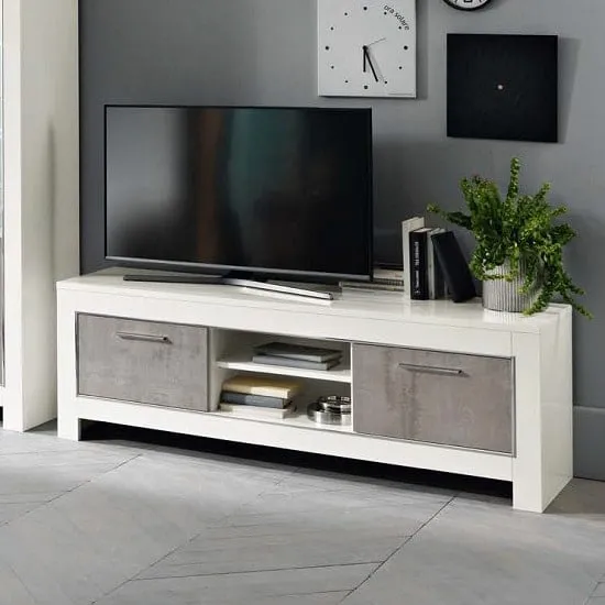 Lorenz Medium TV Stand with Storage - White, Marble Effect