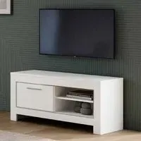 Lorenz Small TV Stand with 1 Door - White, High Gloss