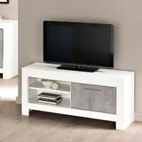 Lorenz Small TV Stand with Storage - White, Marble Effect