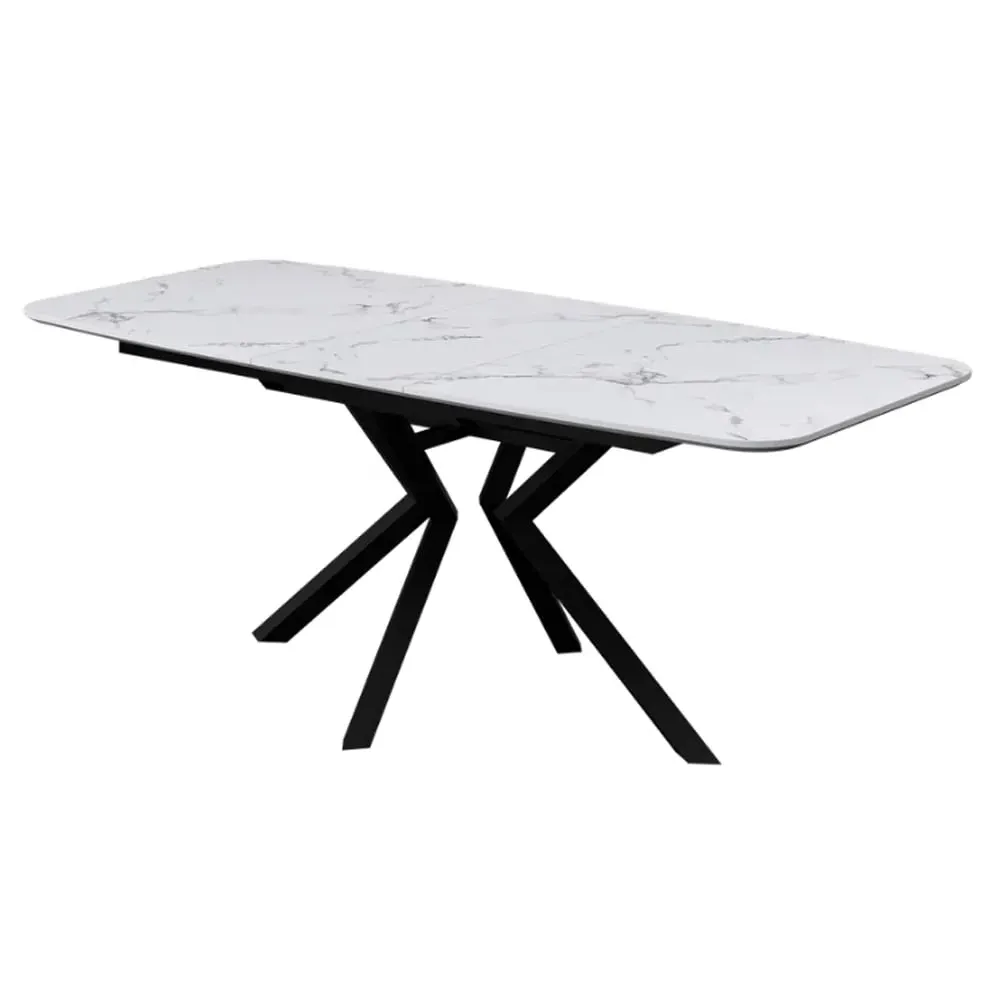 Loreto Extendable Dining Table - White Marble Effect, MDF