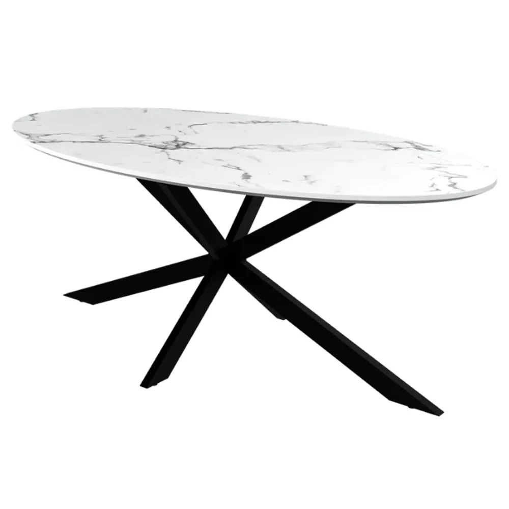 Loreto Oval Coffee Table - White Marble Effect