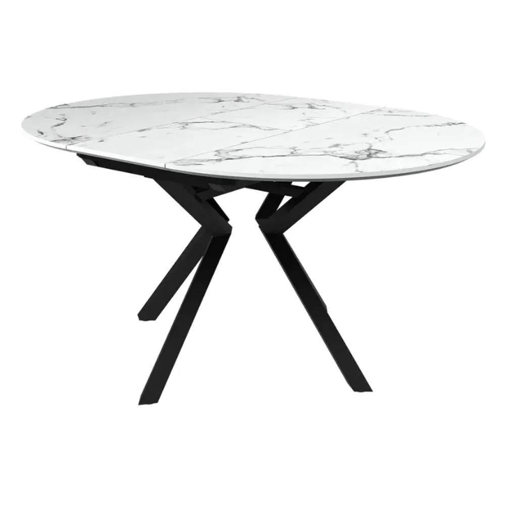 Loreto Round Extendable Dining Table - White Marble Effect, MDF