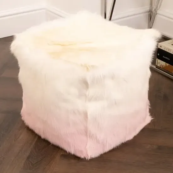 Loretta Goatskin Ombre Pouffe - Ivory & Pink product