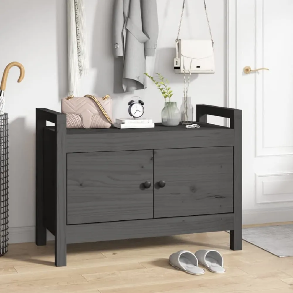 Lorman Hallway Seating Bench with 2 Doors - Grey, Pine