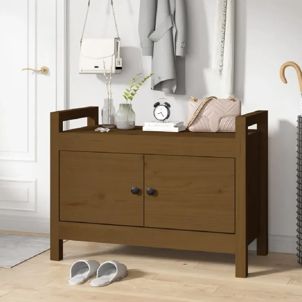 Lorman Hallway Seating Bench with 2 Doors - Honey Brown, Pine