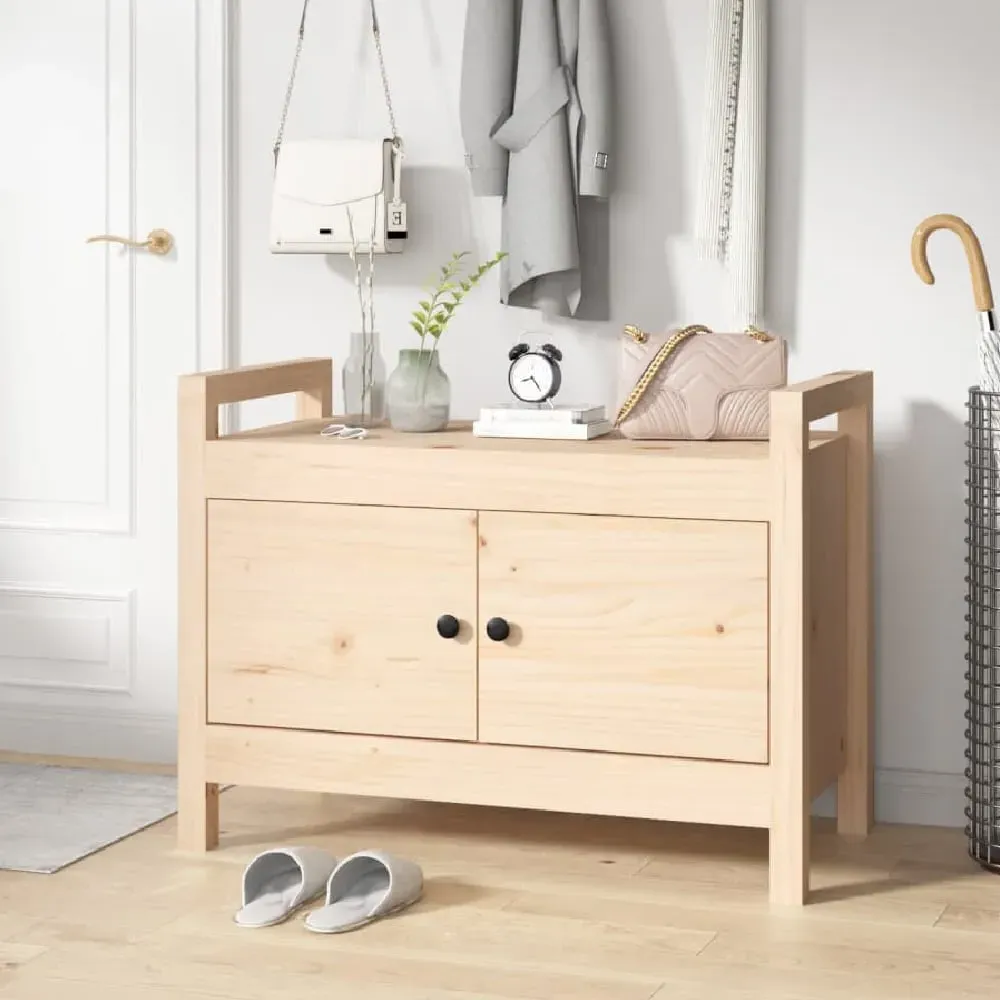 Lorman Hallway Seating Bench with 2 Doors - Natural, Pine