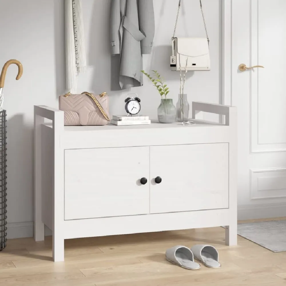 Lorman Hallway Seating Bench with 2 Doors - White, Pine