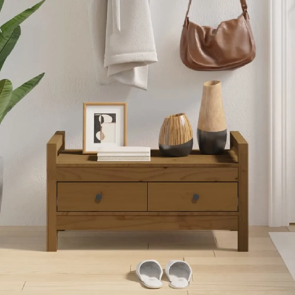 Lorman Hallway Seating Bench with 2 Drawers - Brown, Pine