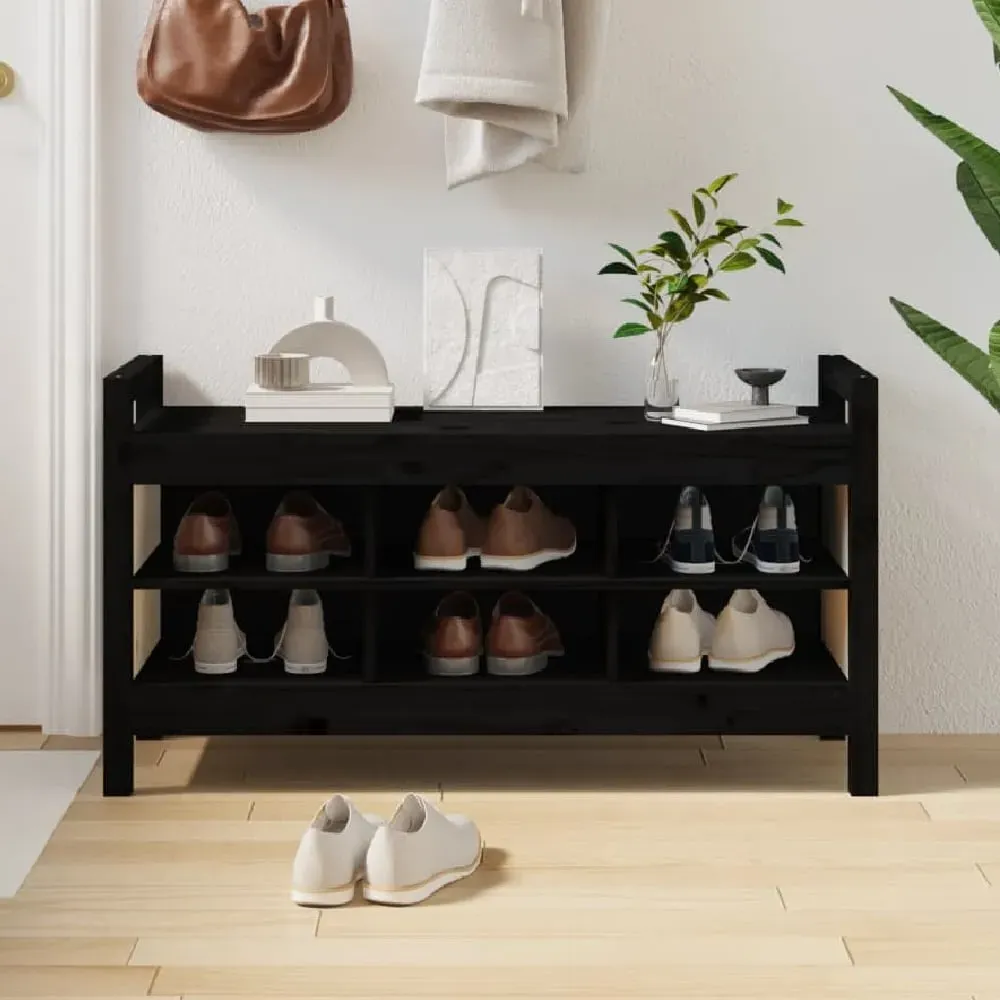 Lorman Shoe Storage Bench with 6 Shelves - Black, Pine