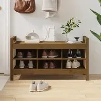 Lorman Shoe Storage Bench with 6 Shelves - Brown, Pine