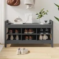 Lorman Shoe Storage Bench with 6 Shelves - Grey, Pine