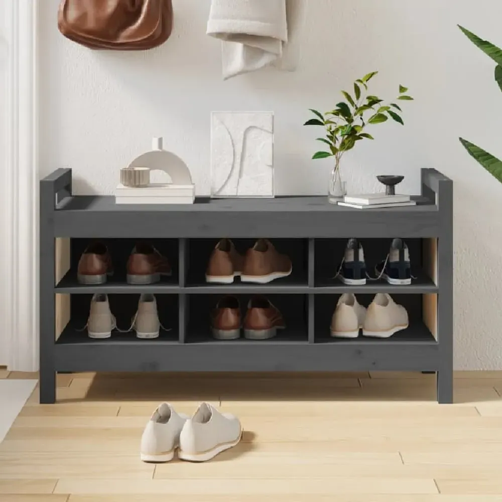 Lorman Shoe Storage Bench with 6 Shelves - Grey, Pine