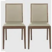 Lotus Walnut Dining Chairs with Leather Seat - Walnut, Stone