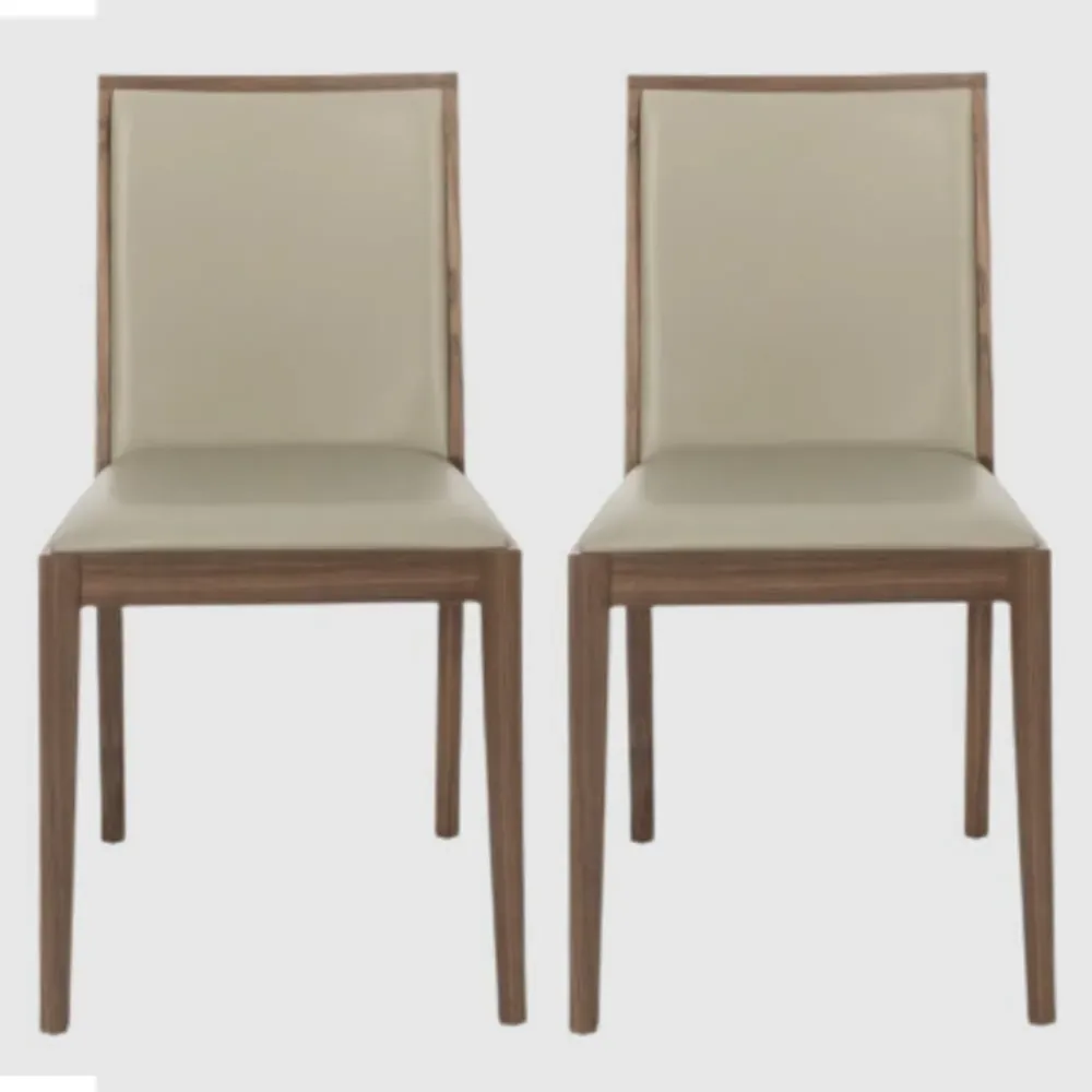 Lotus Walnut Dining Chairs with Leather Seat - Walnut, Stone