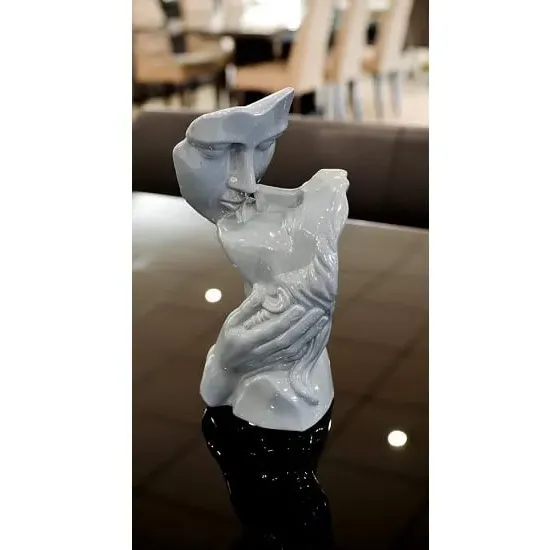 Lovers Kissing Sculpture - Grey, Ceramic
