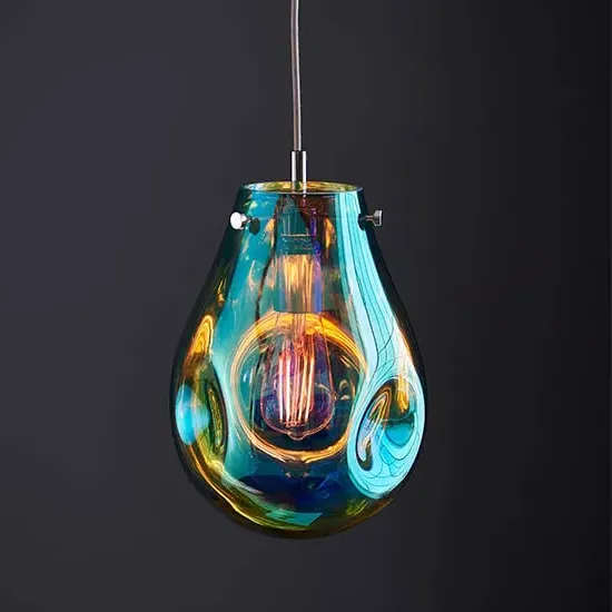 Lowell Blown Glass Ceiling Pendant Light - Petrol