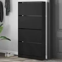 Lowell Shoe Storage Cabinet with 4 Flip-Drawers - Black
