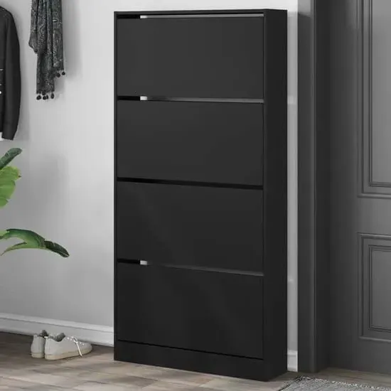 Lowell Shoe Storage Cabinet with 4 Flip-Drawers - Black