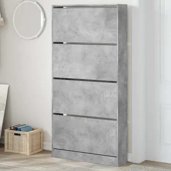 Lowell Shoe Storage Cabinet with 4 Flip-Drawers - Concrete