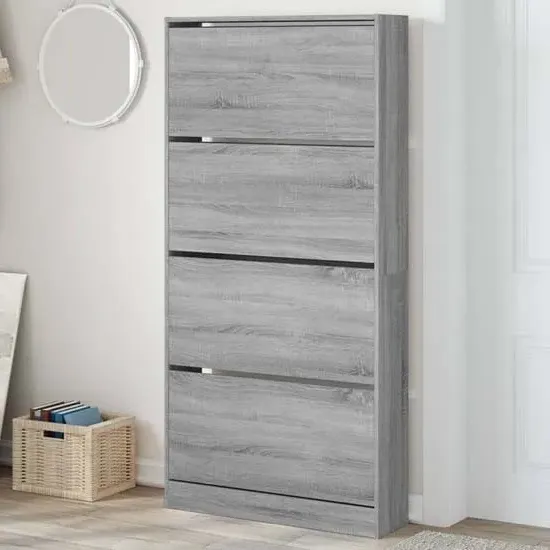 Lowell Shoe Storage Cabinet with 4 Flip-Drawers - Grey Sonoma Oak product
